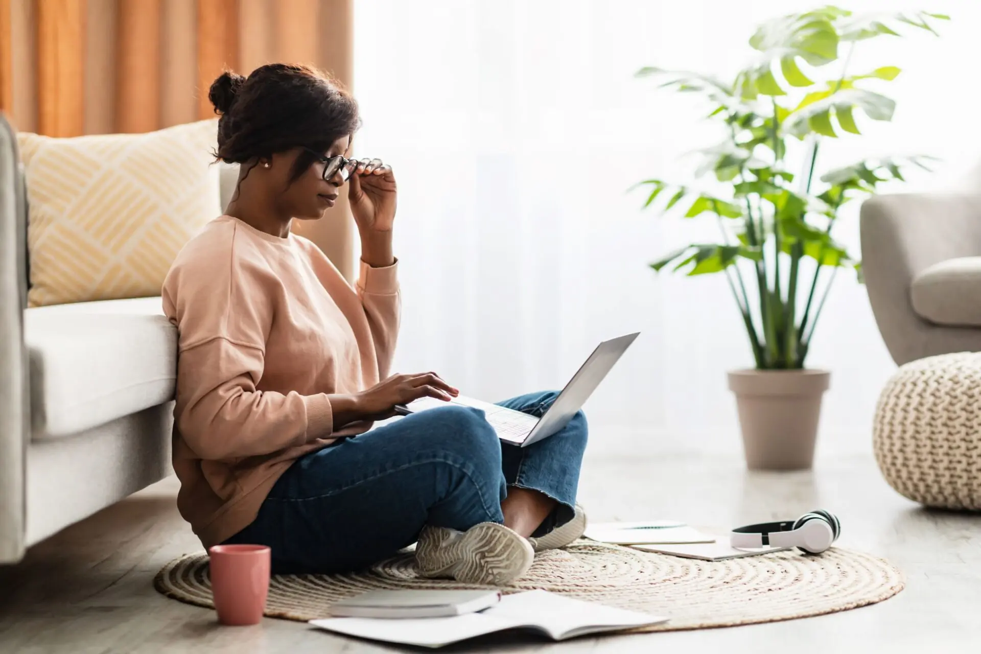 Woman in glasses on her laptop