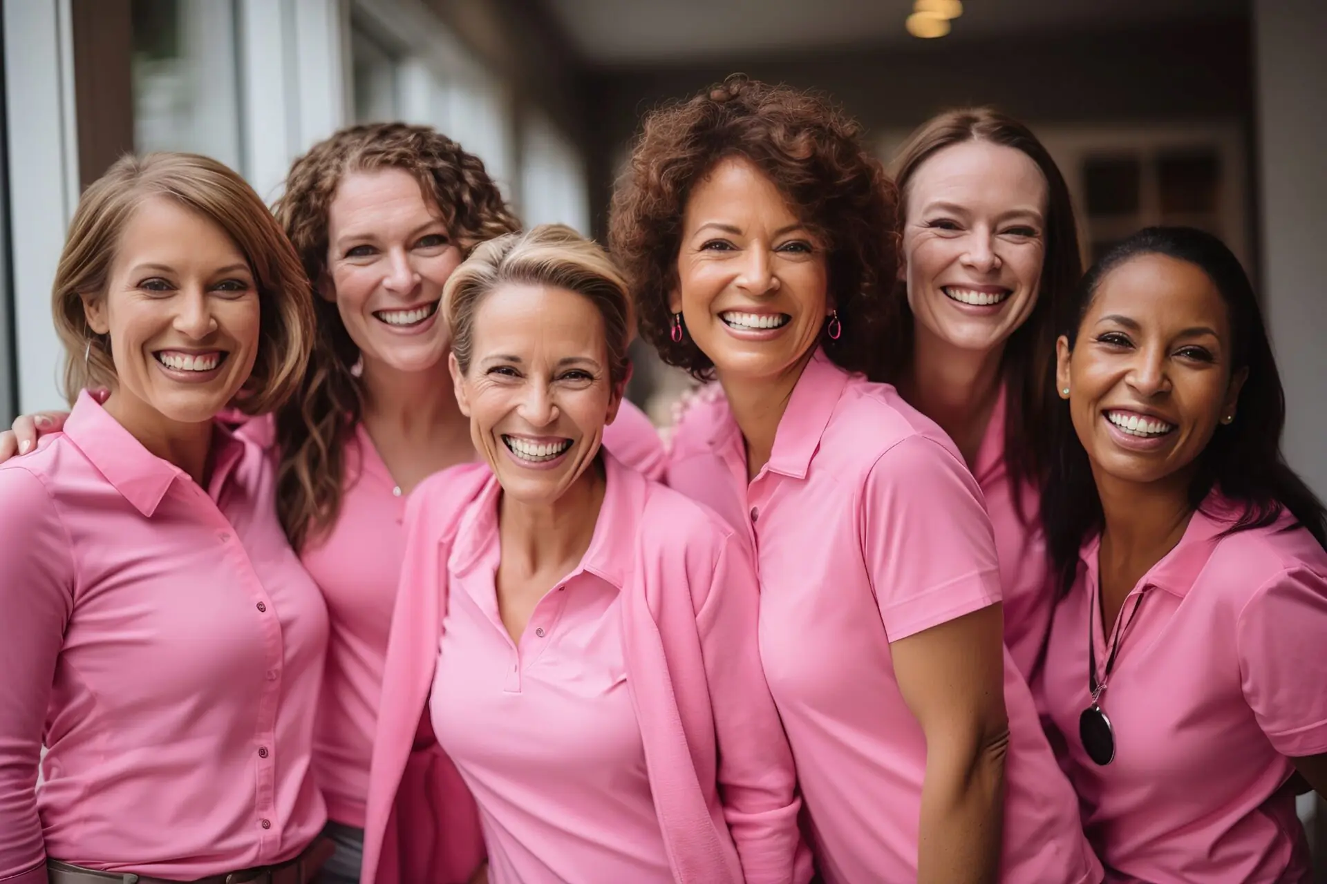 group of women wearing pink