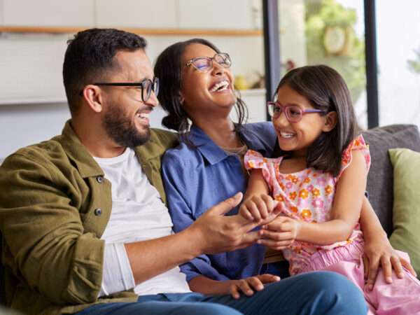 Happy family wearing glasses