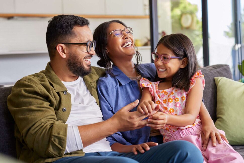 Happy family wearing glasses