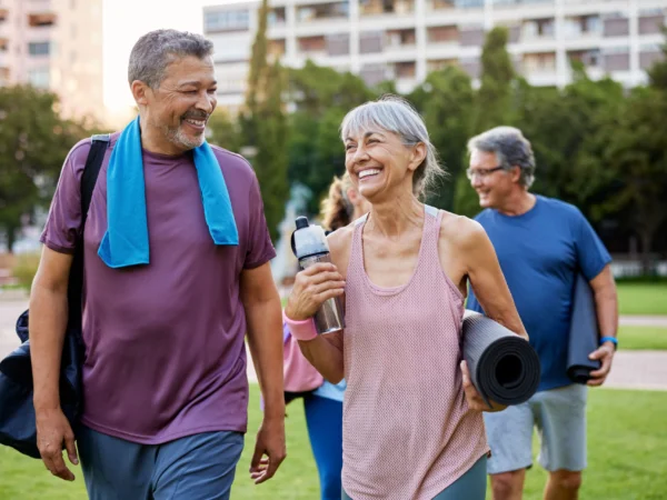 Group of seniors at an outdoor fitness class