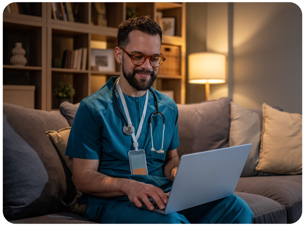 male doctor working on tablet