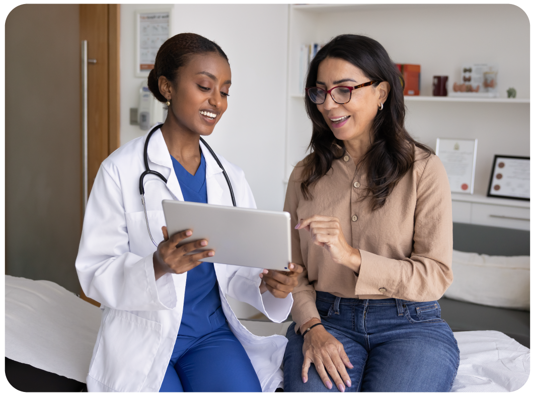 Female patient reviewing results with doctor