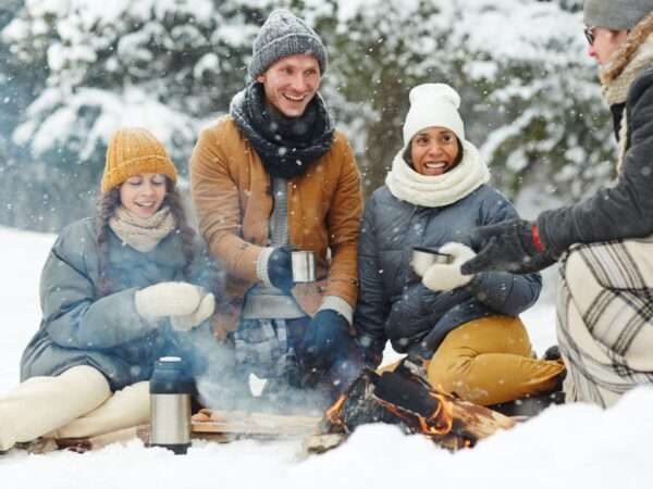 Friends having fun in winter
