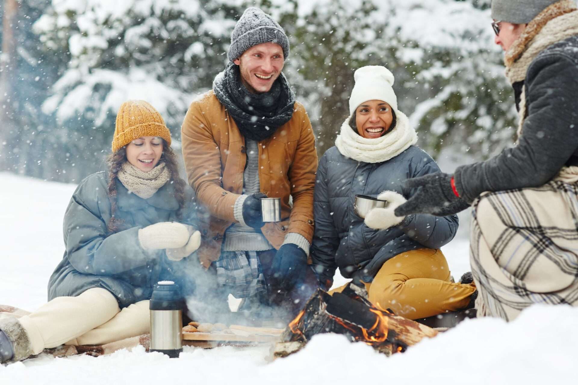 Friends having fun in winter
